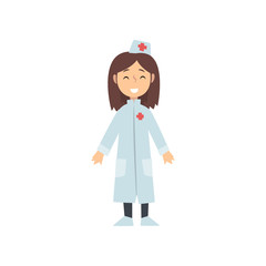 Girl Doctor Character in White Coat, Kid Dreaming of Future Profession Vector Illustration