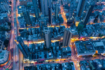Fototapeta na wymiar Aerial view of Hong Kong at night