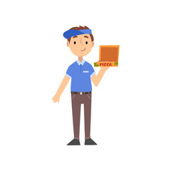 Pizza Delivery Boy Character with Box, Kid Dreaming of Future Profession Vector Illustration