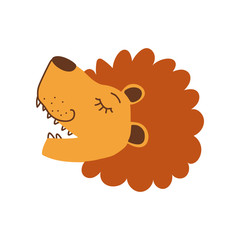 Cute Lion Head, Side View, Design Element Can Be Used for T-shirt Print, Poster, Card, Label, Badge Vector Illustration