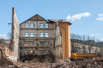 Photo from demolition textile factory in sunny day