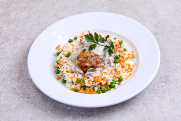 rice with vegetables and meatball