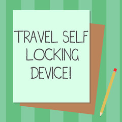 Conceptual hand writing showing Travel Self Locking Device. Business photo text Protecting your luggage Lock baggage on trip Stack of Different Pastel Color Construct Bond Paper Pencil