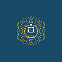 Vintage logo monogram template vector elegant flourishes ornaments vignettes.