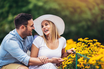 Romantic young couple having fun in the park.