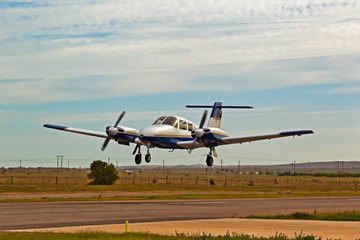 Twin engine aircraft shortly after take off
