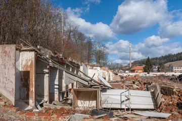 Photo from demolition textile factory in sunny day