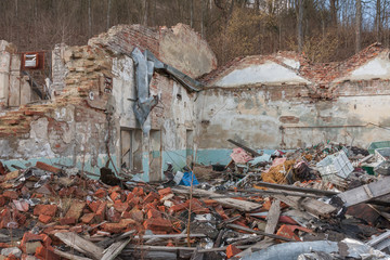 Photo from demolition textile factory in sunny day