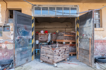 Abandoned textile factory, cases with textile fibres