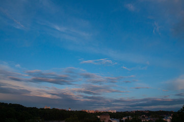blue evening sky. Summer evening. Sunset red clouds