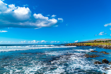 View of waves in the Pacific Ocean at Easter Island