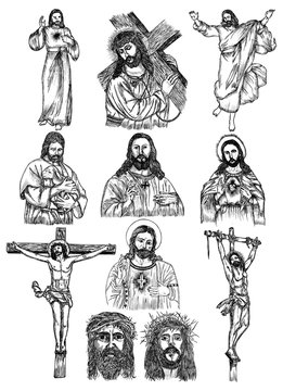 Hand Drawn Jesus Christ Vector design collection