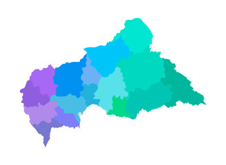 Vector isolated illustration of simplified administrative map of Central African Republic (CAR). Borders of the regions. Multi colored silhouettes