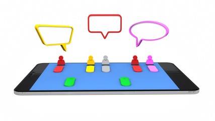 Colorful dialog speech bubbles on mobile phone. 3D rendering