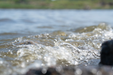 shore with water and waves. waves crashing on the shore