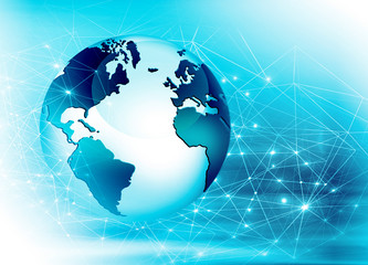 Best Internet Concept of global business. Globe, glowing lines on technological background. Wi-Fi, rays, symbols Internet, 3D illustration