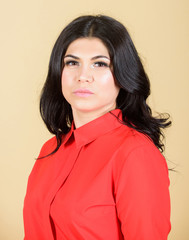 Fototapeta premium Skin care and treatment. Cosmetology service. Lady healthy beautiful shiny skin make up face. Cosmetology and beauty tips. Female beauty. Woman pretty brunette girl makeup face. Beauty salon