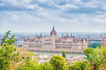 Fototapeta premium A landscape view of Budapest city, the Hungarian parliament.