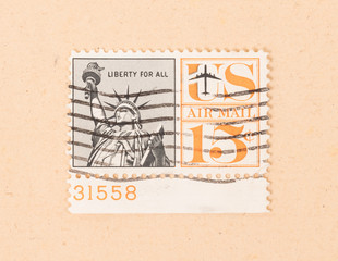UNITED STATES - CIRCA 1970: A stamp printed in the USA shows the statue of liberty, circa 1970