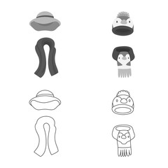 Vector illustration of clothes  and texture symbol. Set of clothes  and weather  vector icon for stock.