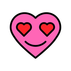 Heart emoticon vector illustration, filled style icon editable outline