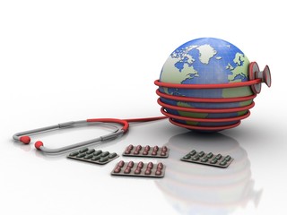 3d illustration capsule and stethoscope