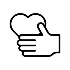 Heart in hand vector illustration, line style icon editable outline