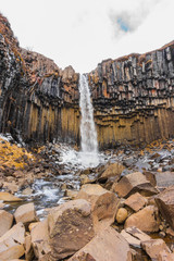 Beautiful famous waterfall in Iceland, winter season .