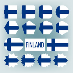 Finland Flag Collection Figure Icons Set Vector. On White Background, It Features Blue Nordic Cross, Which Represents Christianity On National Symbol Of Finland. Flat Cartoon Illustration
