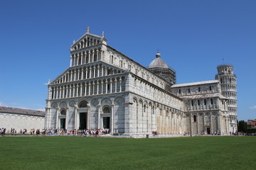 Fototapeta premium View Of Santa Maria Assunta Cathedral and Pisa Tower in Piazza dei Miracoli Pisa, Tuscany, Italy