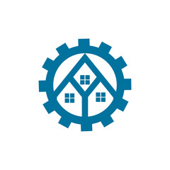 cog machine house symbol logo vector