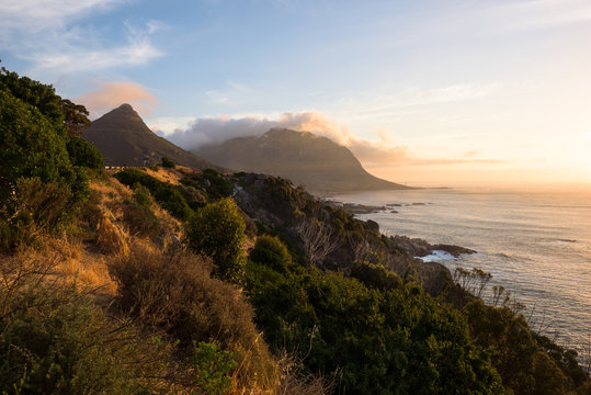 Sunset at the coastline around Chapman’s Peak Drive, Cape Town, South Africa