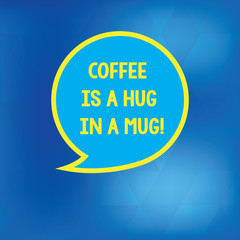 Conceptual hand writing showing Coffee Is A Hug In A Mug. Business photo showcasing Expressing love feelings by giving hot beverages Speech Bubble with Border Empty Text Balloon Dialogue Box