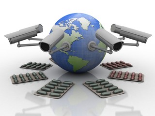 Fototapeta premium 3d rendering tablets security cctv camera