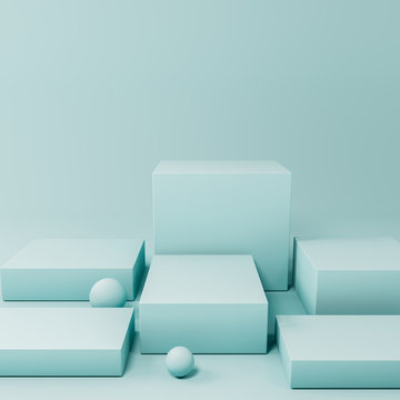 Blue Product Display Podium ,abstract  Background,3d Render