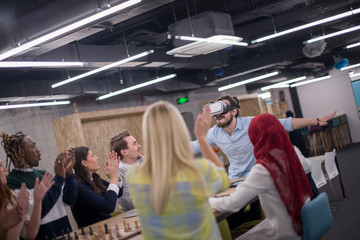 Young Multiethnic Business team using virtual reality headset