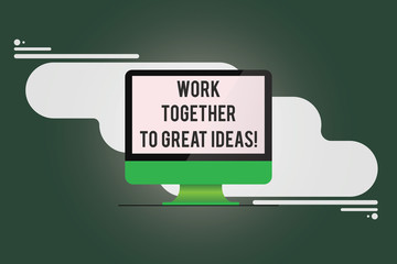 Conceptual hand writing showing Work Together To Great Ideas. Business photo text Make a team work for better business strategies Mounted Computer Monitor Blank Screen on Abstract Background