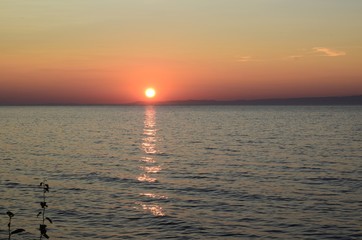 Summer sunset on the lake Baikal 