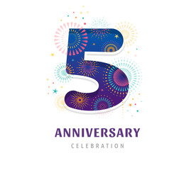 Anniversary fireworks and celebration background, number and firecracker, vector design and illustration