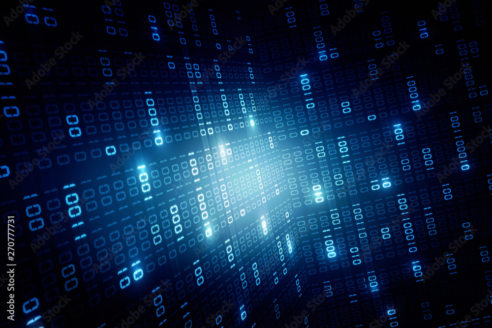 Fototapete 2d illustration abstract digital binary data on computer screen