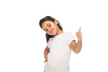 happy latin kid showing thumb up isolated on white