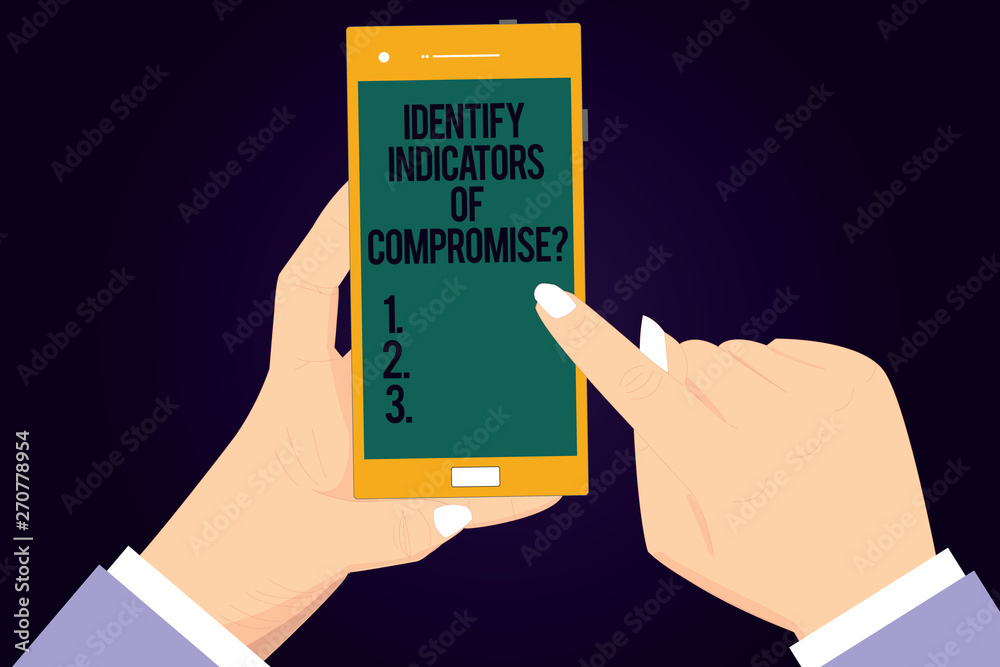 Aufkleber writing note showing identify indicators of compromise. business photo showcasing detect malware onl