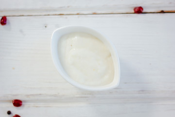 White sauce in bowl.