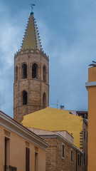 Gothic bell tower of the cathedral of Alghero (L'Alguer), province of Sassari , Sardinia, Italy.