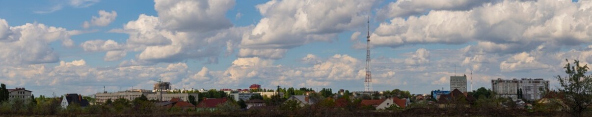 Outskirts of Chisinau. Panorama with the capital of Moldova. Cloudy sky before the rain.