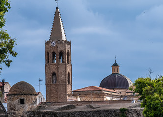 Fototapeta na wymiar Gothic bell tower of the cathedral of Alghero (L'Alguer), province of Sassari , Sardinia, Italy.