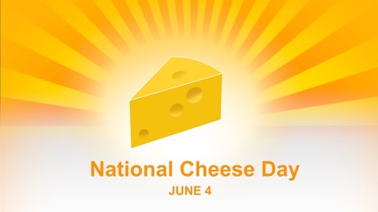 National Cheese Day lettering on colourful sunbeam background. National Cheese Day Poster and banner, June 4 - Design illustration