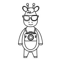 cute giraffe with summer sunglasses and photographic camera