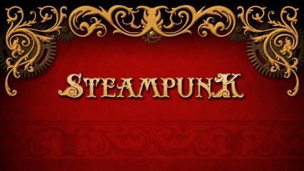 Steampunk red and gold background with gold ornaments
