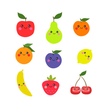 set of cute fruits characters